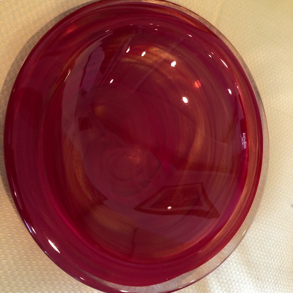 Kosta Boda large Atoll red dish 12”